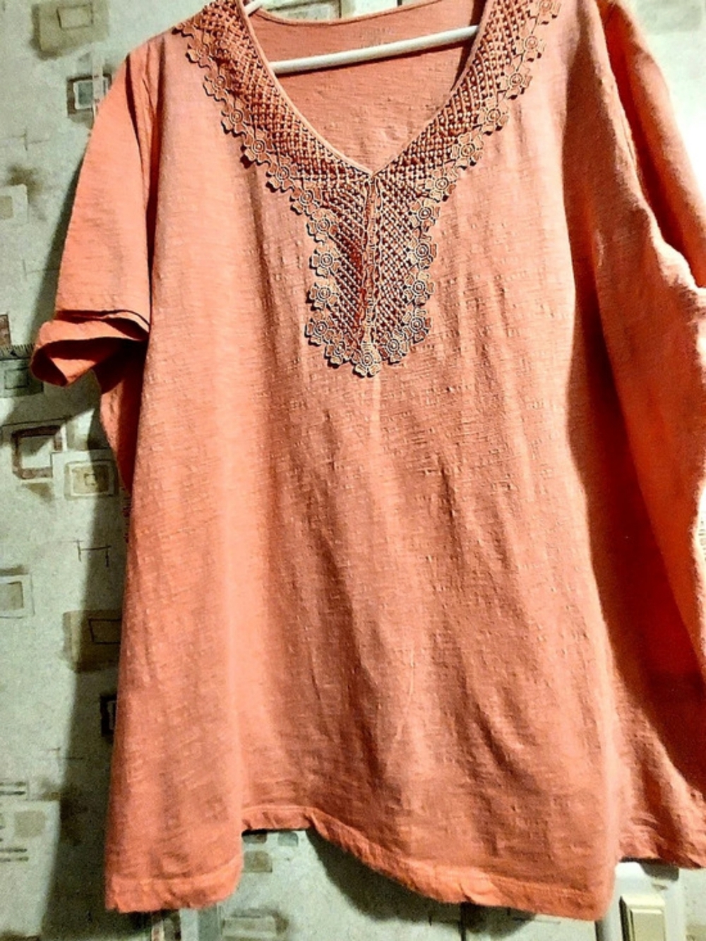 CATHERINES Embroidered Neck Tunic in Coral